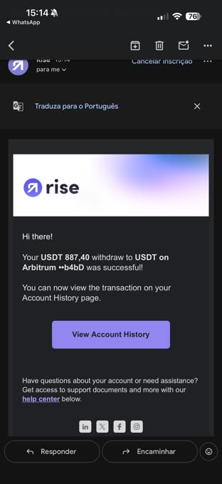 O dinheiro na conta: USDT 887,40 recebido